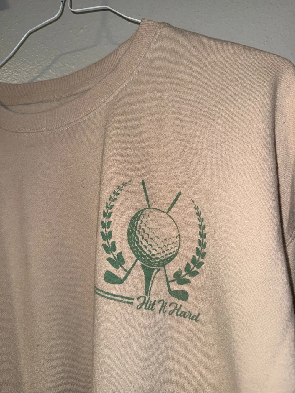Beige Crewneck Sweater with Green Crest